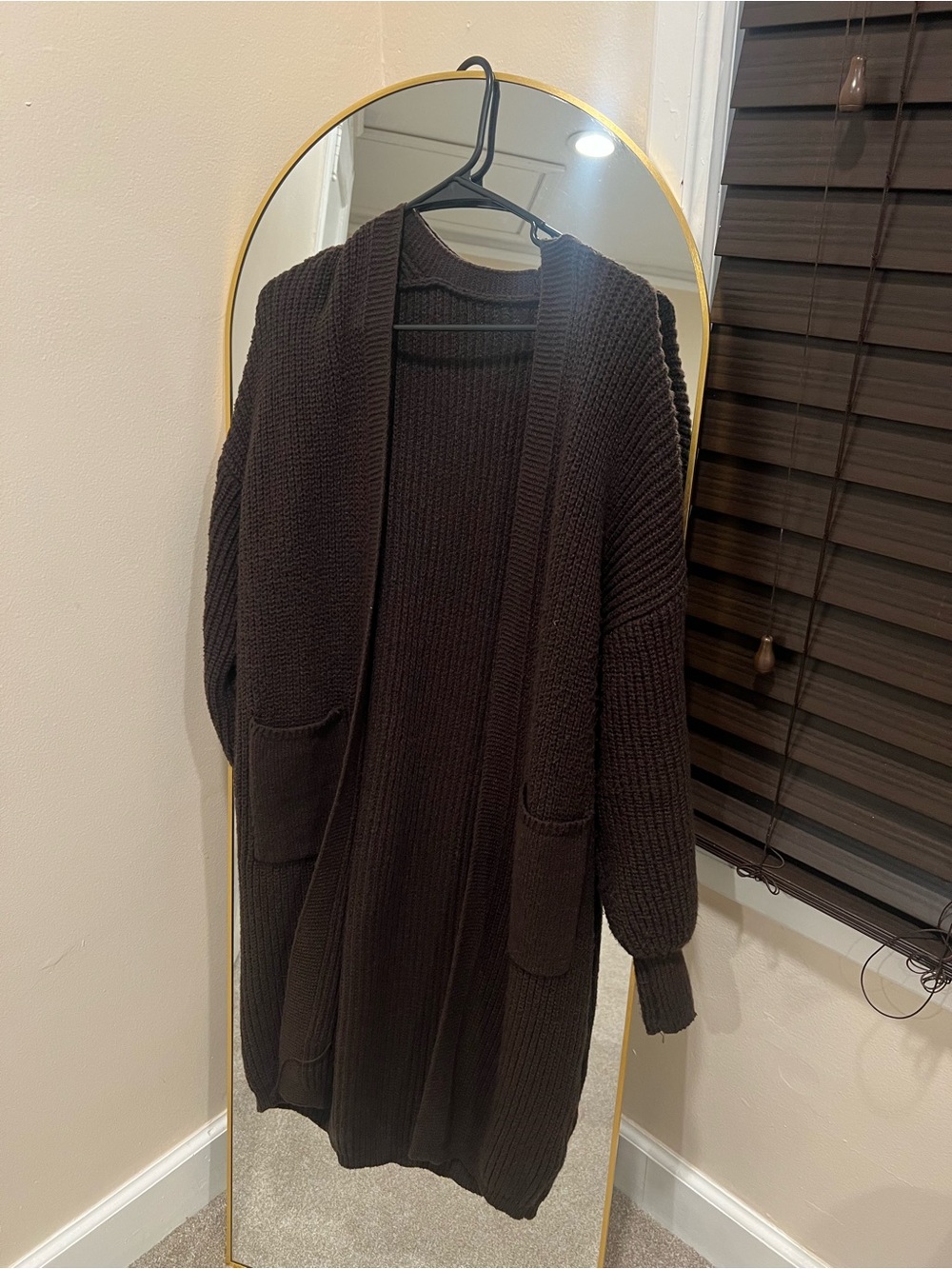 SHEIN Long Open-Front Cardigan - Dark Brown